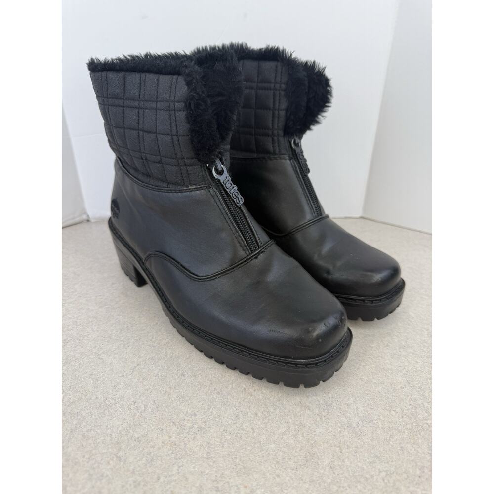 Women’s Totes Winter Black Fur Lined Heeled‎ Snow Rain Boots Size 7M